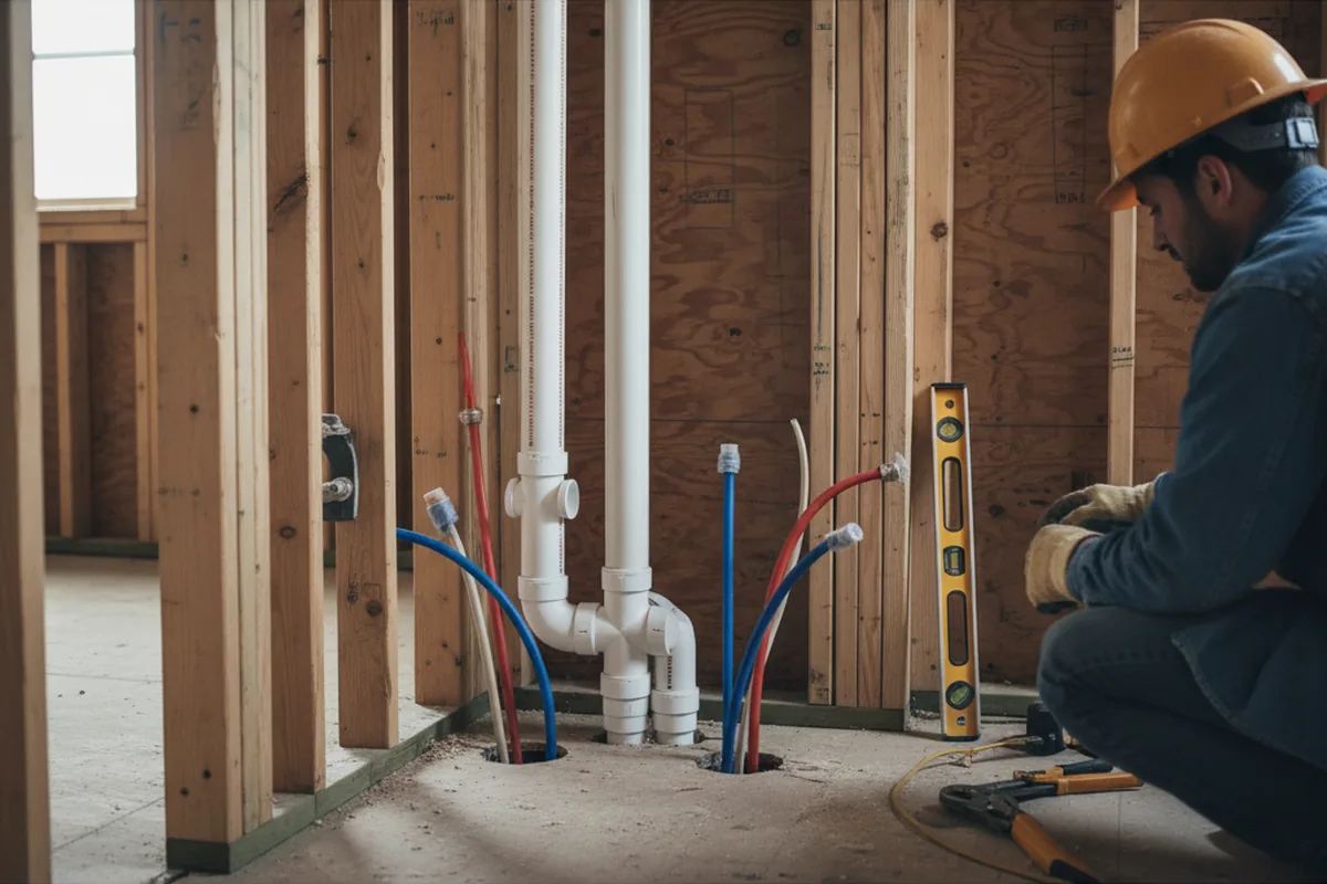 Drain and supply rough-in during Sump Pump Repair in Cummaquid